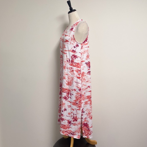 Cuddl Duds White Coral Beach Scape V Neck Sleeveless Midi Dress Large Palm Trees - Picture 4 of 11